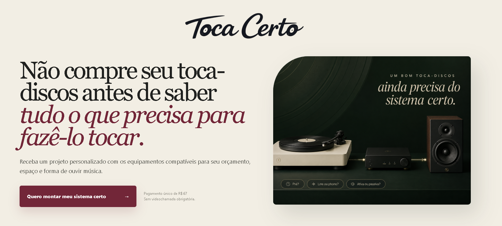 Página inicial do projeto Toca Certo